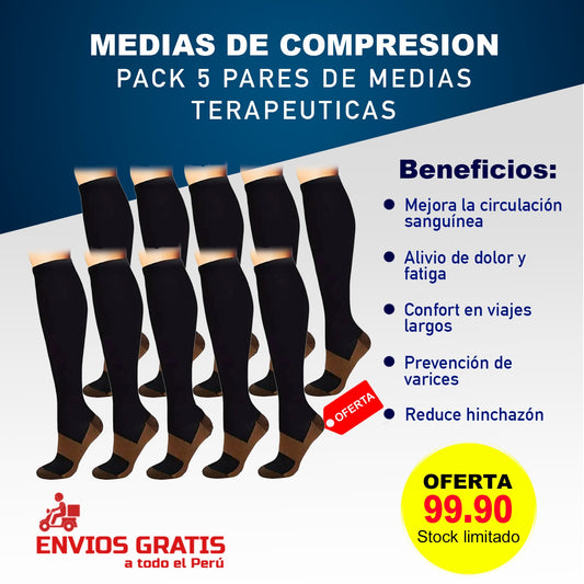 Pack 5 Pares - Medias de compresión terapéuticas